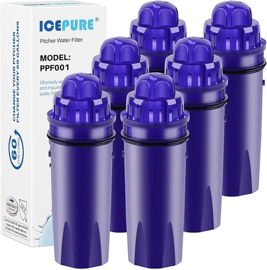 ICEPURE PPF001 Pitcher Water Filter Replacement for Pur Pitchers and Dispensers, CRF950Z, PPF951K, PPT700W, CR-1100C, DS-1800Z, CR-6000C, PPT711W, PPT711, PPT710W, PPT111W, PPT111R and More, 6PACK