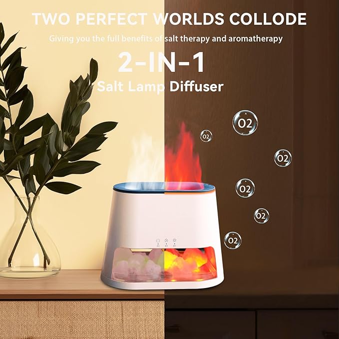 2-in-1 Himalayan Salt Lamp & Ultrasonic Essential Oil Diffuser, Aromatherapy Diffuser Cool Mist Humidifier, Original Salt Therapy Lamp, 100% Pure Himalayan Salt, Ambient Glow, 260ml (White)