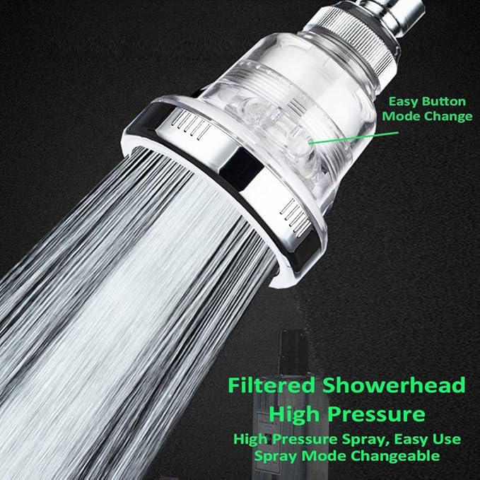 AYI 2 in 1 Vitamin C Filtered Fixed Shower Head High Pressure Purifying Hard Water Softener Chlorine Flouride Filter Multi Modes Changeable Showerhead Fresh Dry Skin & Hair Loss
