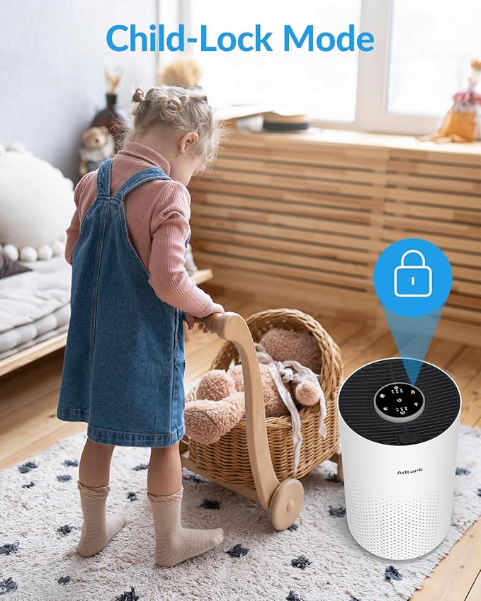 Air Purifiers for Home Bedroom, ADTARK Air Cleaner with H14 True HEPA 3-in-1 Filter, Sleep Mode & Aroma Function, 3 Light Modes, Room Air Purifier with 3 Timer for Office, Dorm, Hotel (White)