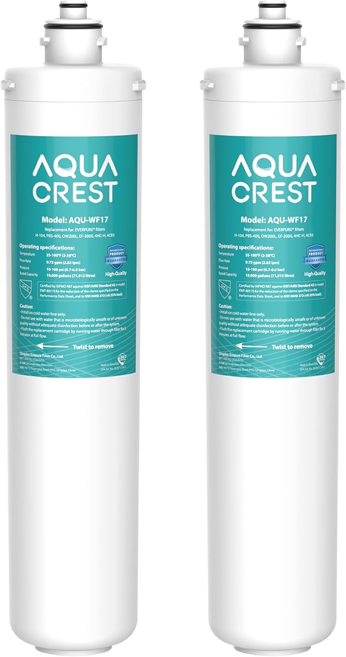 AQUA CREST H-104 19000 Gallons, Replacement Cartridge for Everpure H-104, EV961211, EF-3000, PBS-400, OW200L, 6TO-BW, MR-100, MR-225, EV9262-71, EF9857-00, 0.5 Micron, Pack of 2