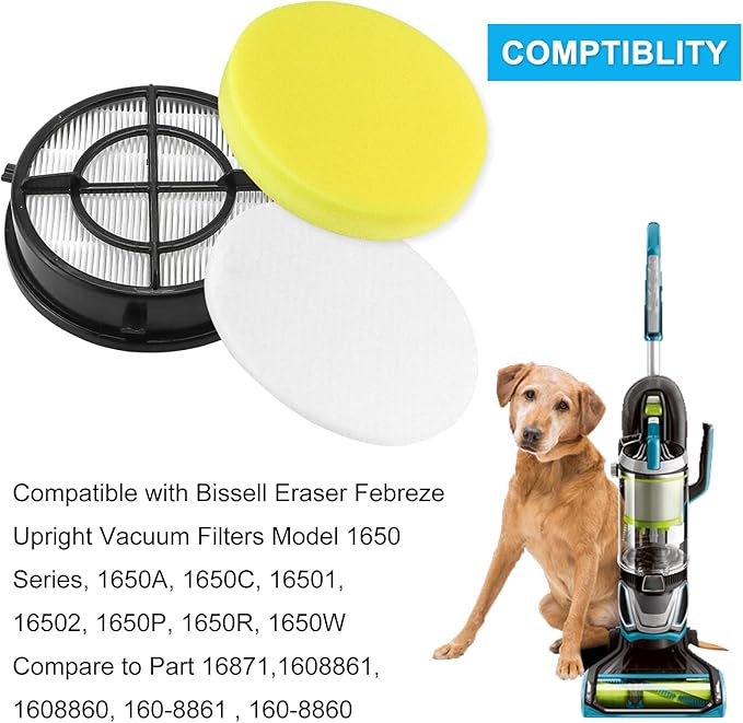 1650 16871 Febreze Vacuum Filter Compatible with Bissell Pet Hair Eraser Upright Vacuum Replacement Model 1650 Series, 1650A, 1650W, 16501, 16502, 1650C 1650P 1650R Part 16871 1608861 1608860 LUXRILIX