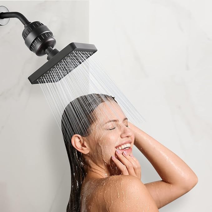 High Pressure Filtered Shower Head Set, 6’’ Rain Shower Filter for Hard Water, Universal Square Showerhead 20 Stage Filtration Removes Impurities for Rejuvenated Skin by Eolax, Oil-Rubbed Bronze