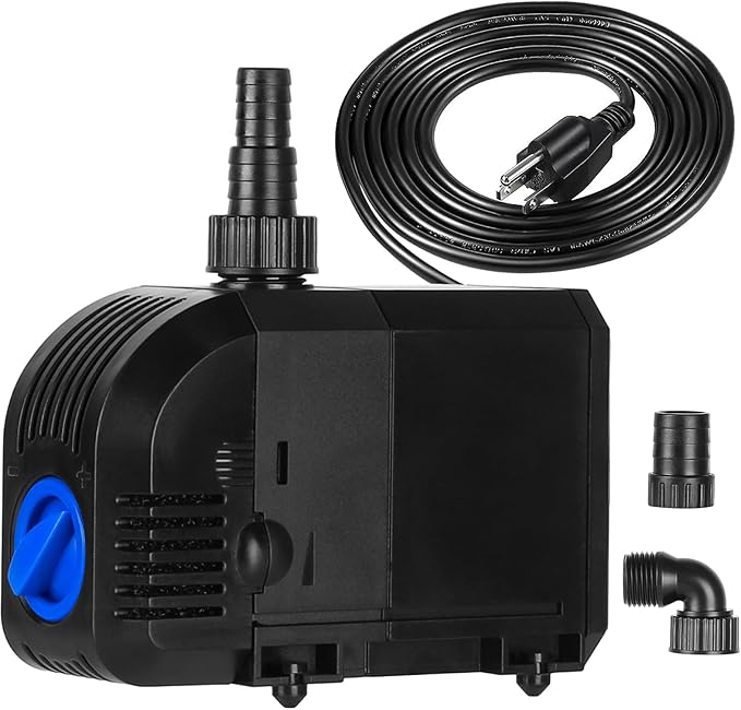 Submersible Water Pump 520GPH Aquarium Pump w/Sponge filter, 6.6ft. High Lift for Fish Tank Pond Hydroponic Water Fountain Sump Water Features Irrigation Powerful, Dry Burning Protection