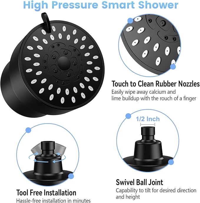 Filtered Shower Head, 3 Modes High Pressure Shower Head with 15 Stage Hard Water Filter Cartridge for Remove Chlorine and Harmful Substances