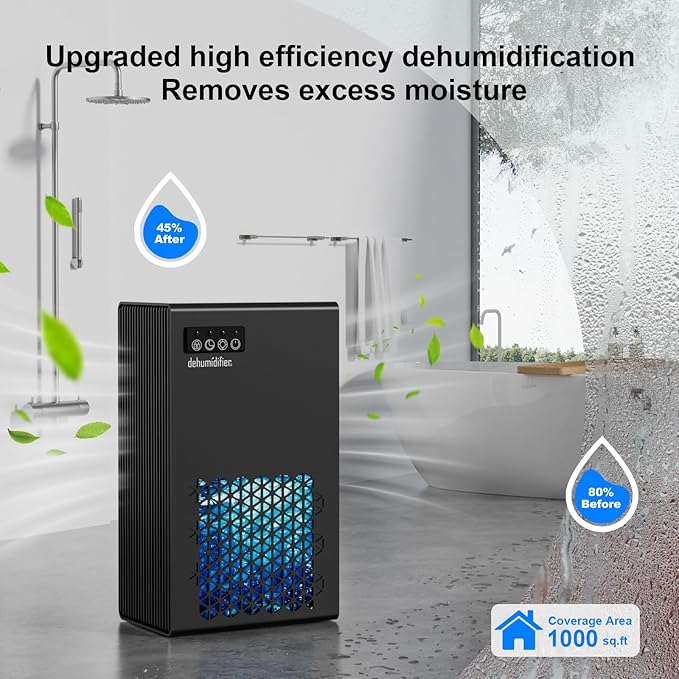 Dehumidifiers for Home, 99oz Water Tank Dehumidifier for Bedroom Basement Bathroom RV with Auto Shut Off, Drain Hose, Sleep Mode, (black)