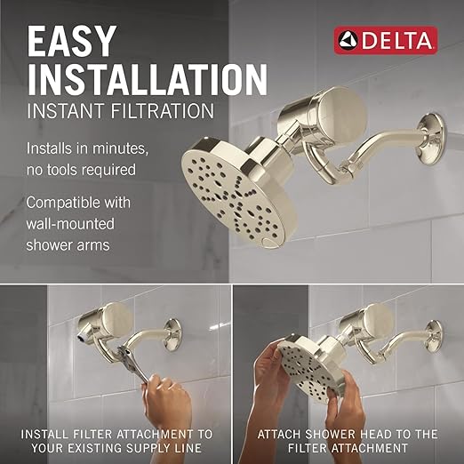Delta Faucet Clarifi Premium Shower Filter Attachment Polished Nickel with Additional Filter Cartridge