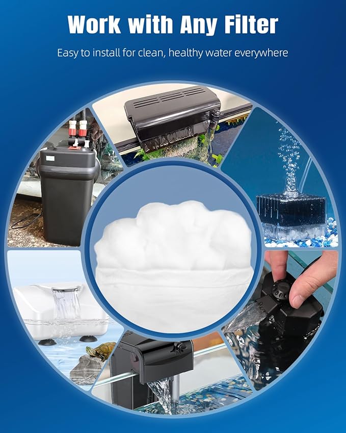 Pawfly Filter Floss for Fish Tank, Aquarium Filter Media, Aquarium Filter Floss, Polyester Filter Cotton for Freshwater & Saltwater, White Fiber Sponge for Filtration, 8.8 Ounces