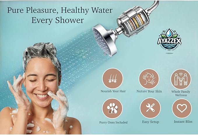 Filtered Shower Head – High Pressure 23 Stage Shower Filter for Hard Water – Removes Chlorine, Heavy Metals & Harmful Substances – Water Softener – Bonus Cartridge Included (Industrial)