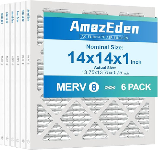 14x14x1 Air Filter MERV 8 (6-Pack) MPR 600 FPR 5 HVAC AC Furnace Filters Pleated Dust Defense Replacement for Home (Actual Size: 13.75x13.75x0.75 Inches)