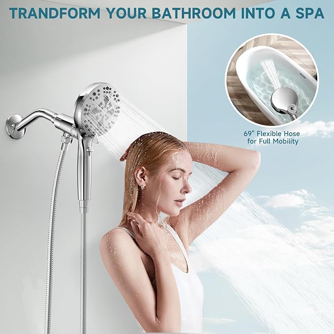 5" Filtered Handheld Shower Head with 10 Spray Modes,High Pressure Detachable Showerhead with Magnetic Docking, Water Flow Control & 69" Stainless Steel Shower Hose,Chrome