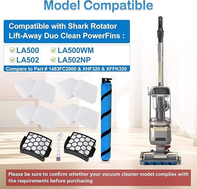 LA502 LA500 Brush Roller Filter Replacement for Shark Lift-Away ADV DuoClean PowerFins LA502 LA502NP LA500 LA500WM Upright Vacuum, Replaces Part XHF320 XFFK320 1483FC200