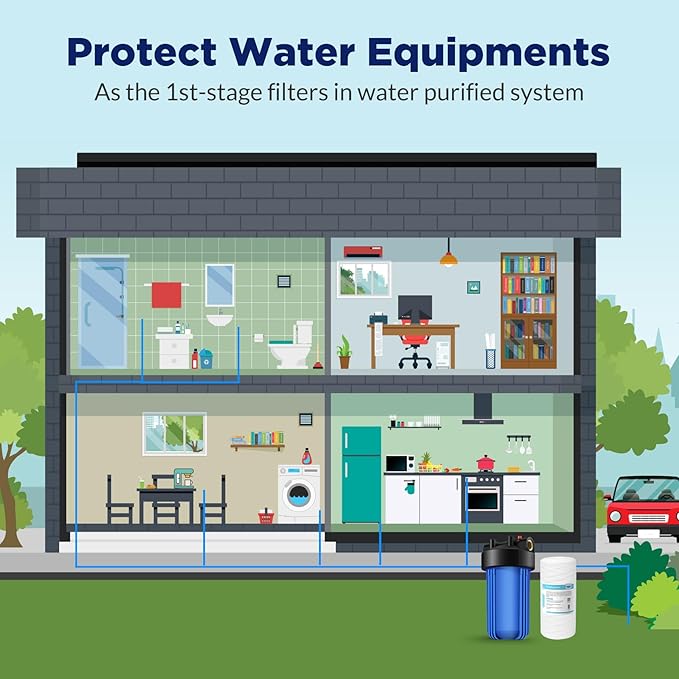 Membrane Solutions 5 Micron 10"x4.5" String Wound Whole House Water Filter Replacement Cartridge Universal Sediment Filters for Well Water - 3 Pack
