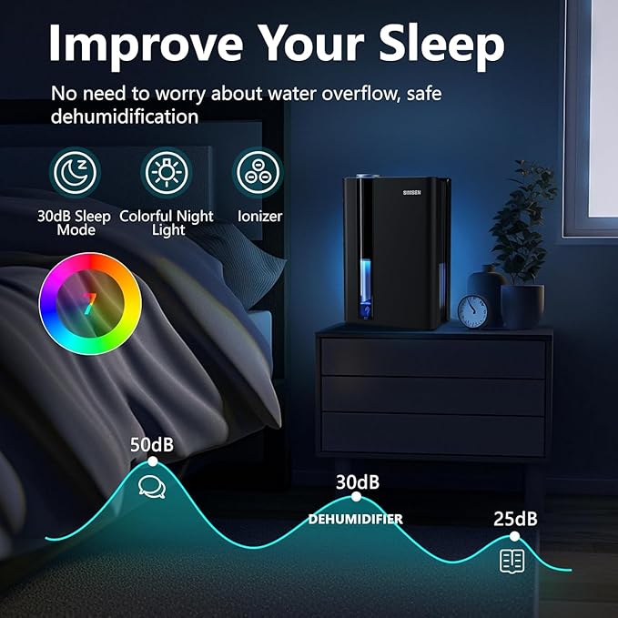 SIMSEN 95oz Dehumidifiers for Home, 800 sq ft Quiet Small Dehumidifier with Drain Hose, Dehumidifiers for Bedroom Bathroom Basements Closet RV (Black)