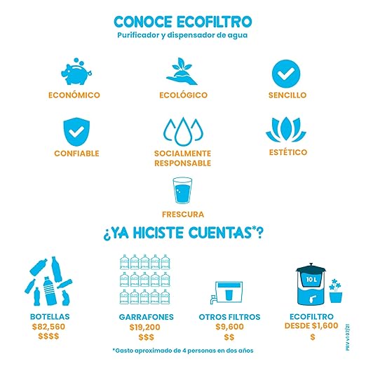 Ecofiltro - Large 7.9 Gallon Mazari Eco-Friendly Polypropylene Water Purifier Dispenser and Filter with Activated Charcoal (Black)