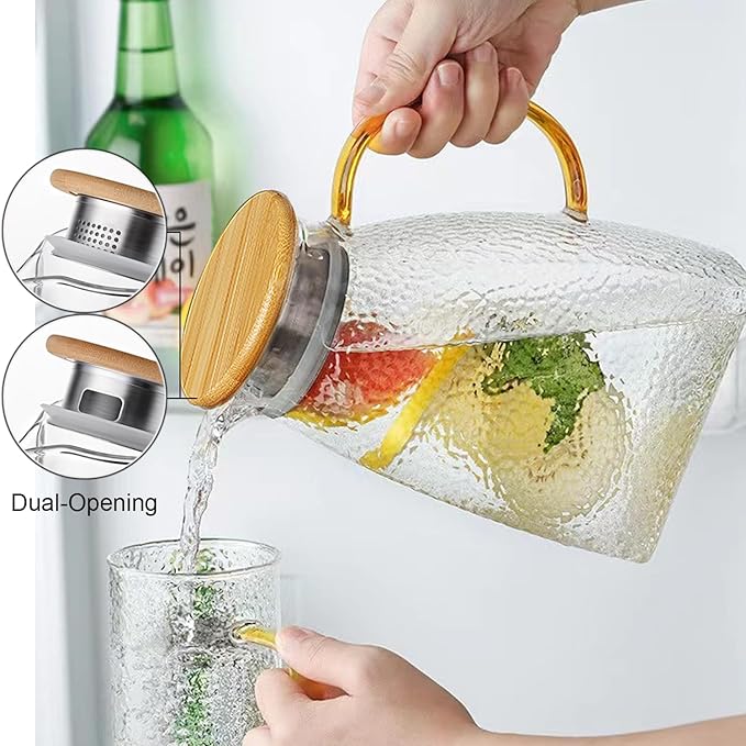 1 Pack 60oz Glass Pitcher With Lids For Fridge, Glass Water Pitchers, Iced Tea Jugs For Fridge, Half Gallon Glass Water Jug For Cold Or Hot Beverages, Water, Sun Tea, Milk