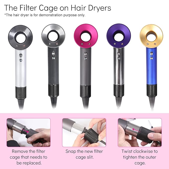 Hair Dryer Filter Replacement for Dyson Supersonic HD01 HD03 HD07 HD08 Models, Hair Dryer Outer Filter Cage Replacement Parts (Black)