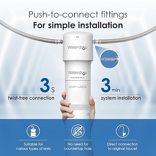 Waterdrop Under Sink Water Filter, Under Sink Water Filtration System, 2 Years or 16K Gallons, 0.01 Micron Ultra Filtration for Baçtёria Reduction, Reduces Lead, Chlorine