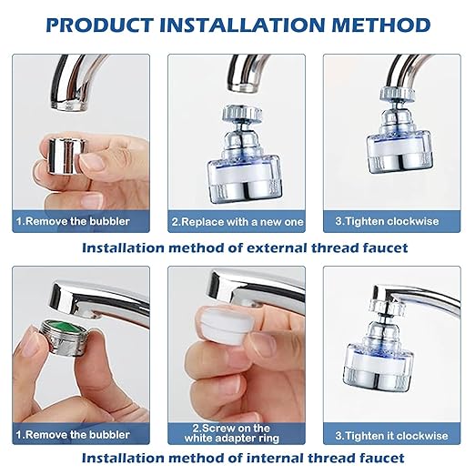 2 Pack Sink Water Filter Faucet: Bathroom Sink Filter - 360° Rotating Faucet Filters Purifier Kitchen Tap Filtration Removes Chlorine Fluoride Heavy Metals Hard Water for Home Bathroom & Kitchen