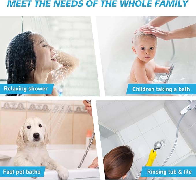 Shower Head Combo Matte Black, 8 Inch Rain Shower Head with Handheld 5 Spray Modes High Pressure Rainfall Shower Heads System, 15 Inch Shower Adjustable Extension Arm