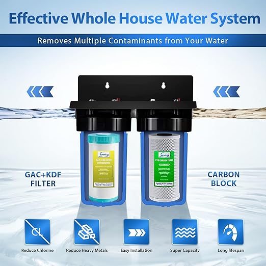 iSpring WGB21B-KS 2-Stage Whole House Water Filtration System with 10" x 4.5" Sediment CTO(Chlorine, Taste and Odor) Filter,KDF+GAC filter, Removes Chlorine, Iron, Lead, Odor and More, 1" Inlet/Outlet