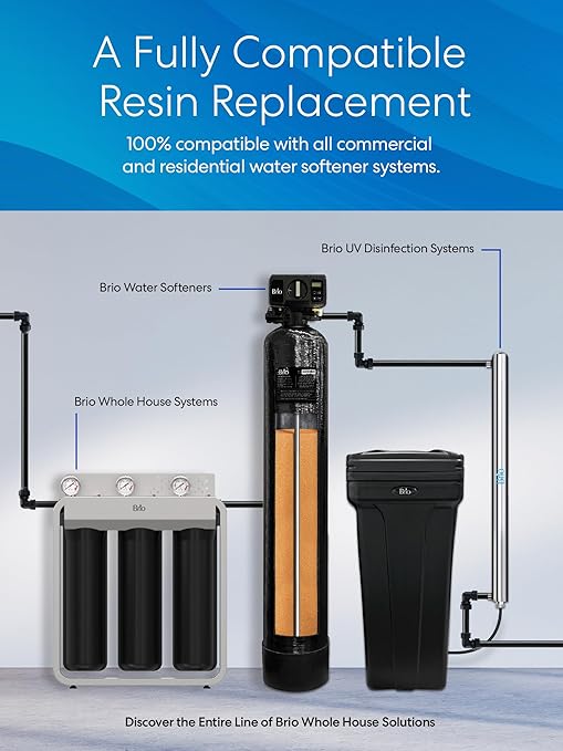 Brio Water Softner Resin Refill for Water Softener Systems & Cartridges | Cation Exchange Resin, 10% Cross-Linked DVB | NSF/ANSI Standard 44 Certified | 1 Cubic Ft. Bag