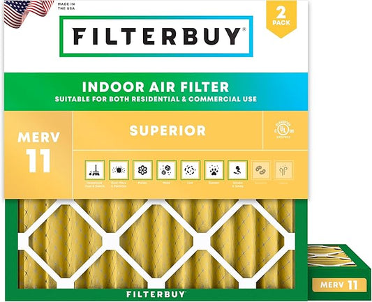 Filterbuy 18x18x2 Air Filter MERV 11 (MPR 1200) Allergen Defense Replacement (2-Pack), Electrostatic Pleated HVAC AC Furnace Filters, Made in USA (Actual Size: 17.75 x 17.75 x 1.75)