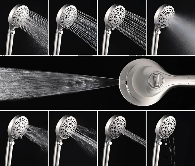 Nickel 2.5GPM Shower Head with Handheld High Pressure: 10” Rainfall Shower Head & HandHeld Shower Head, 9 Spray Settings Detachable Shower Head with ON/OFF Switch and 15-Stage Filter