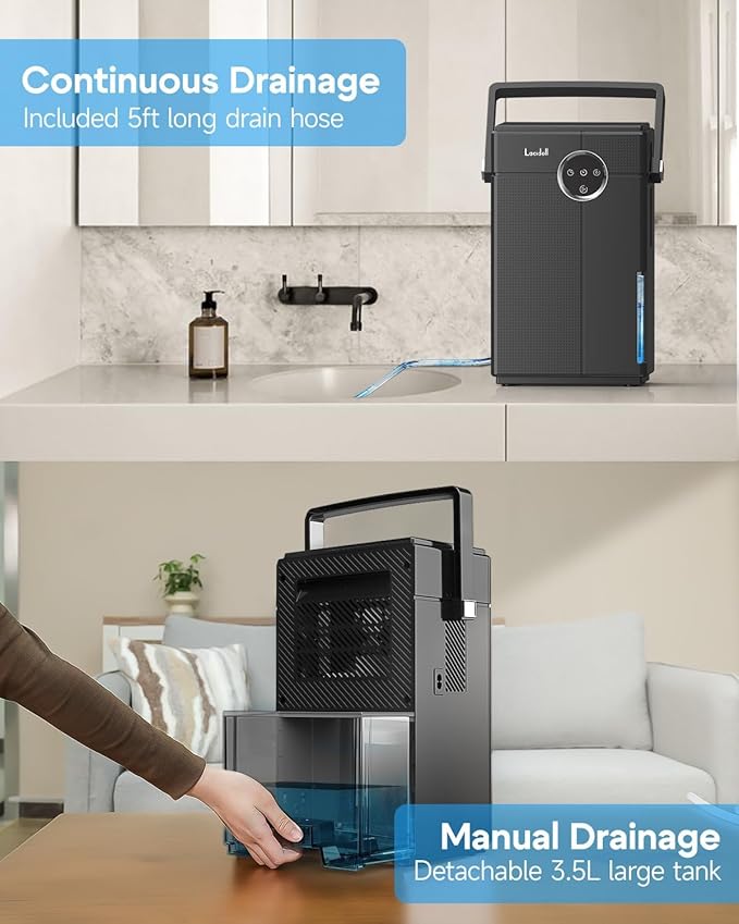 Small Dehumidifier with Drain Hose, Portable Dehumidifier for Bathroom, 118oz Dehumidifiers for Home 800 sq ft with 7 Colorful Light, Quiet Dehumidifiers for Bedroom RV Closet Basement