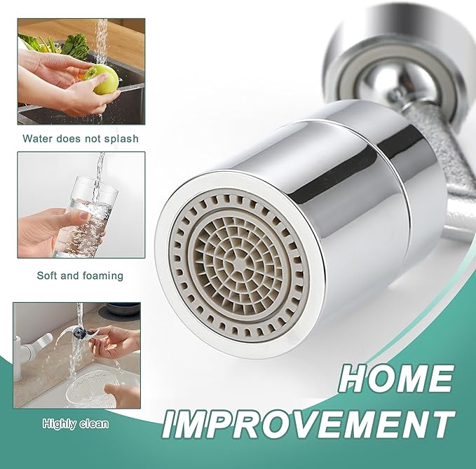Rotatable 720° Faucet Sprayer Head,Universal Splash Filter Faucet with 4-Layer Net Filter for Kitchen,Anti-Splash,Leakproof Design with Double O- Ring Oxygen-Enriched Foam