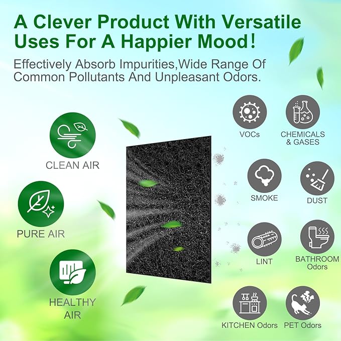 8 Pcs Activated Carbon Filter Cut-to-fit Carbon Filter Sheet for Air Charcoal Filters 16 x 48" Air Filters Replacement VOC Parts Accessories