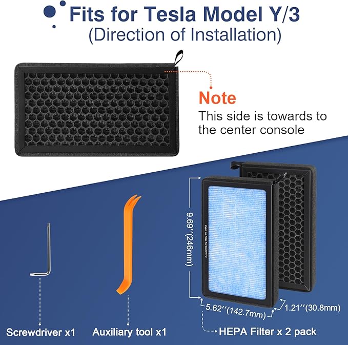 Tesla Model 3 Cabin Air Filter Model Y HEPA Air Intake Replacement 2 Pack with Activated Carbon Tesla Accessories, 2016-2025