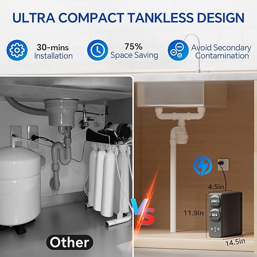 Stokk Reverse Osmosis System, 8 Stage Tankless Reverse Osmosis Water Filter, Reduces PFAS TDS, Under Sink RO System, 2:1 Pure to Drain, NSF/ANSI 58& 42, FCC Listed (600GPD, Grey)