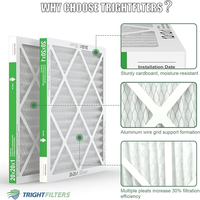 20x20x1 Air Filter 4 Pack, MERV 8 Pleated Dust Defense Air Filters Replacement Air Conditioner HVAC AC Furnace Filter, Durable and Lightweight
