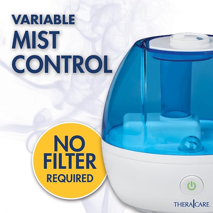 Thera|Care Cool Mist Ultrasonic Humidifier | For Medium Size Rooms | No Filter Required | 16 Hour Run Time