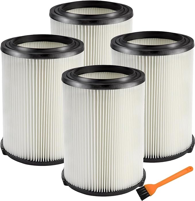 VF4000 Replacement Filter for 72947 Wet Dry Vac 5 to 20-Gallon 6-9 Gal Husky Craftsman 17816 Vacuum Compatible WD5500 WD0671 RV2400A RV2600B Washable & Reusable Replace VF4000 Filter (4 Pcs)