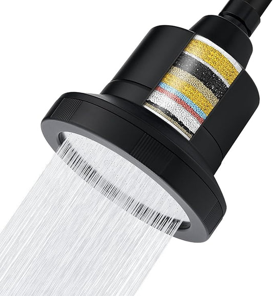 Voolan Filtered Shower Head - 20 Stage Luxury Rain Shower Filter For Hard Water for Remove Chlorine and Harmful Substances - 4.5" Round High Pressure Rainfall Showerhead (Matte Black)