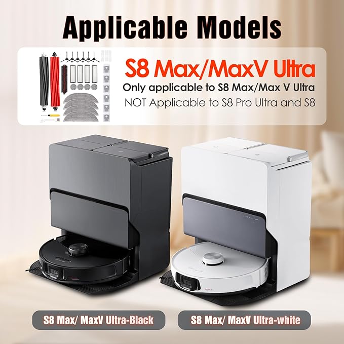 33 PCS S8 MaxV Ultra Accessories Kit for Roborock S8 Max/MaxV Ultra Robot Vacuum,6 Scent Tablets,1 Cleaning Brush,1 Set Main Brush,4 HEPA Filters,4 Mop Cloth,4 Edge Mop Cloth,6 Side Brushes,6Dust Bags