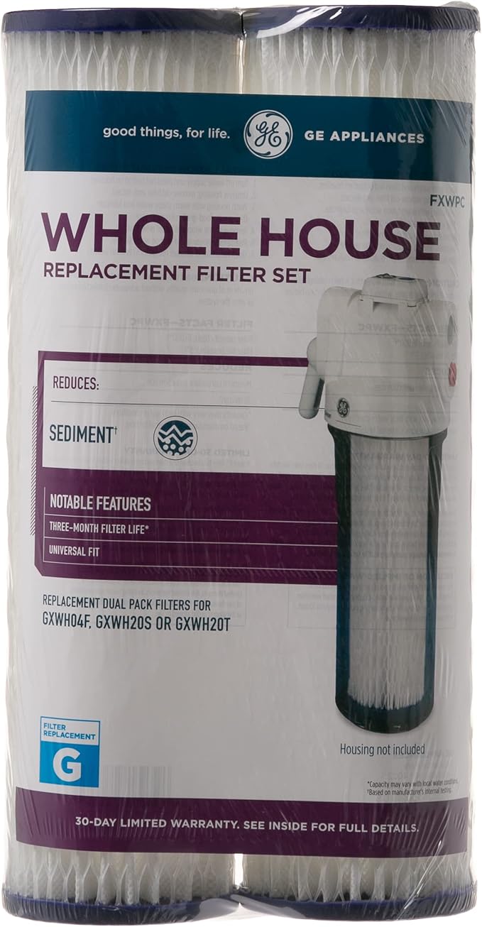 GE FXWPC Whole House Water Filter, Replacement for Water Filtration System, NSF Certified: Reduces Sediment, Rust & Other Impurities, Replace Every 3 Months for Best Results, 2 Filters
