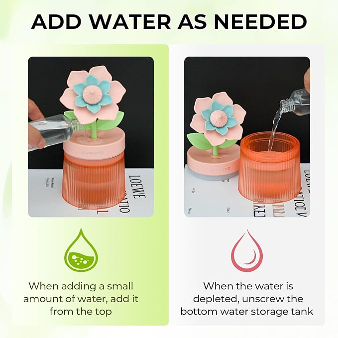 Cute Flower Mini Humidifier, 260ml Sunflower Desktop Humidifiers for Bedroom, Portable Small Cool Mist Humidification for Home, Baby Nursery, Office & Indoor Plants, USB Powered (Green)