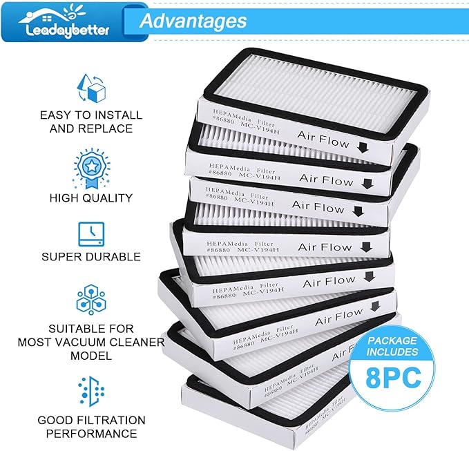 Leadaybetter 8 Pack Vacuum Cleaner HEPA Filter Replacement for Sears Kenmore EF-2, Replace Part #86880……