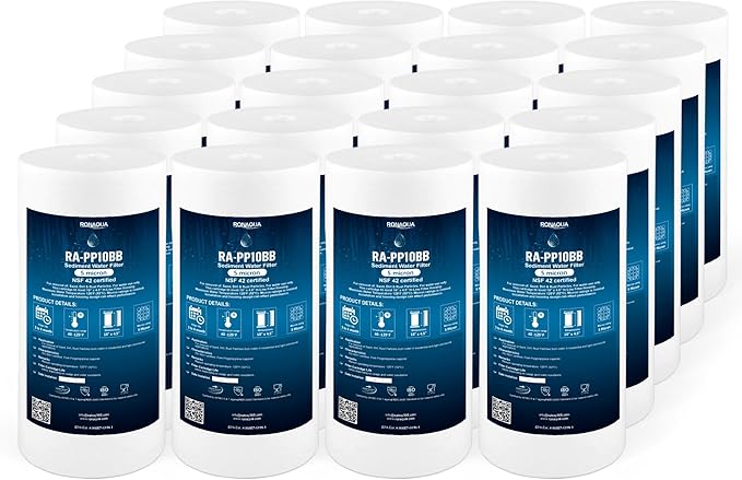 Ronaqua 10" x 4.5" Big Sediment Replacement Water Filter Cartridge, 5 Micron, NSF Certified, for Whole House, Compatible with RFC-BBSA, W15-PR, WFHD13001B, GXWH35F, HF45-10BLBK10PR and AP817, 20 Pack