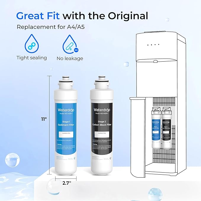 Waterdrop W281 Water Filters for Water Coolers, Replacement for all Avalon® branded Bottleless Water Coolers Filters, 1,500 Gallon Extended Lifespan, More Pure Enjoyment, 2 Count（1 Set）