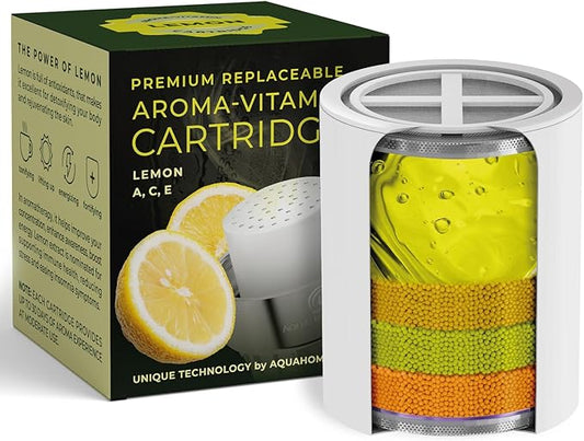 AquaHomeGroup Vitamin C + E + A Shower Filter Replacement Cartridge with Aroma Granules (Lemon) - Removes Chlorine, Supports Skin & Hair Health - Compatible with Similar 15 20 Stage Filters