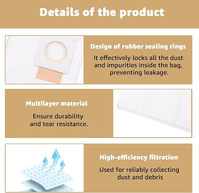 191C26-2 filter bag replacement - Compatible with XCV17/XCV18 18V X2 LXT makita backpack vacuum Heavy-duty filtration, long-lasting durability-5-pack