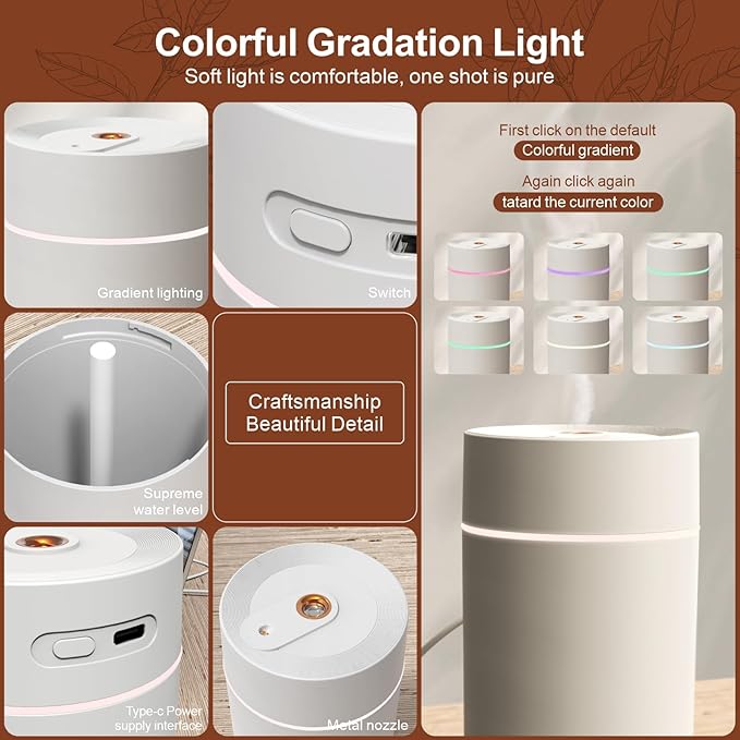 Car Star Projection Humidifier with 360ml Tank, Portable USB Powered Cool Mist Diffuser, Humidifier with Adjustable Starry Sky Lights for Car Ceiling, Bedroom, Desk, Office