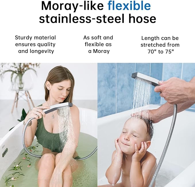 G-Promise All Metal 10 Inches Rainfall Shower Head with Handheld Spray Combo, 3 Settings Diverter, Adjustable Extension Arm with Lock Joints, 71 Inches Stainless Steel Hose (Chrome)