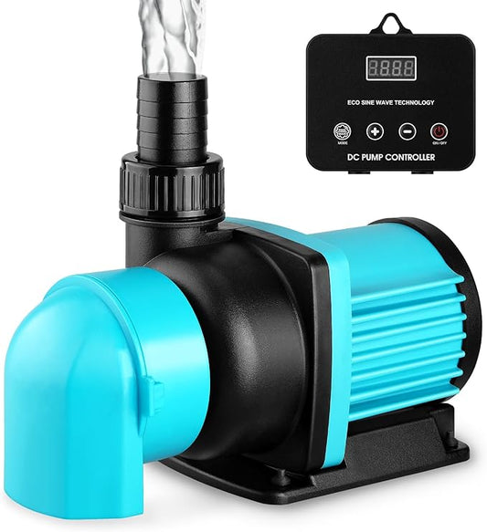 2350GPH 75W Aquarium Return Pump With LCD Display Controller - DC 24V for Saltwater Freshwater Fish Tank, Sump - 20 Speeds ECO Quiet Submersible and Inline