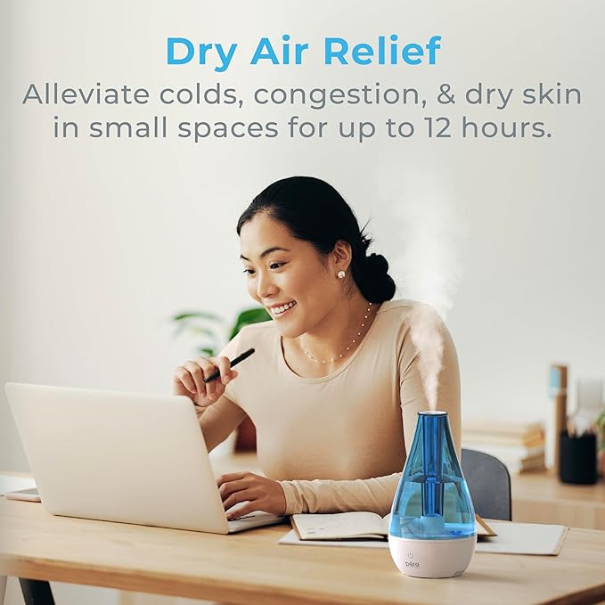 Pure Enrichment MistAire Studio Ultrasonic Cool Mist Humidifier - Small & Compact, Overnight Operation, 2 Mist Settings, Optional Night Light, & Auto Shut-Off - For Offices, Plants & Small Spaces