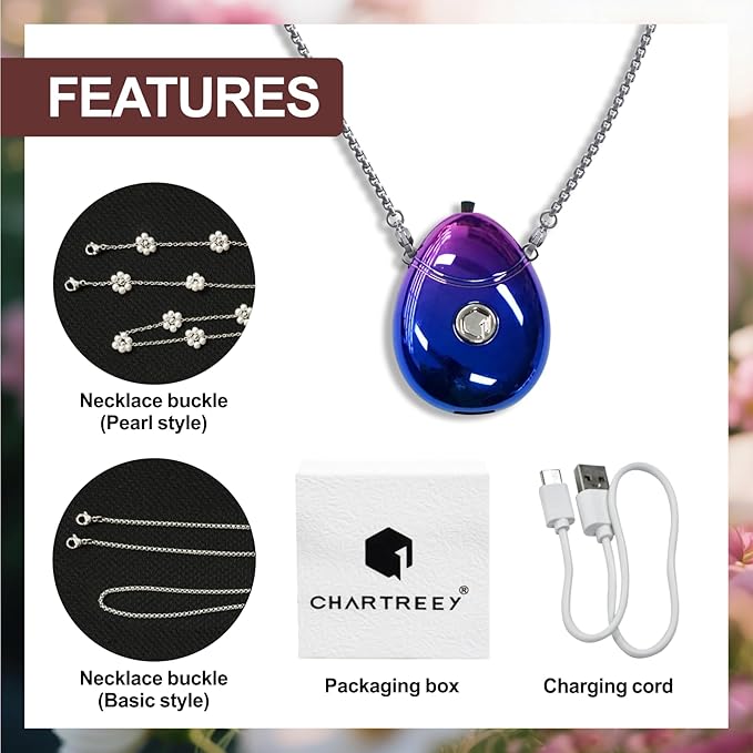 Personal Air Purifier, Chartreey® Wearable Air Purifier Necklace, True 199 million/cm³ Negative Ion, Portable Air Purifier Eliminates Dust, Pollen, Smoke for Outdoor, Travel(Purple)
